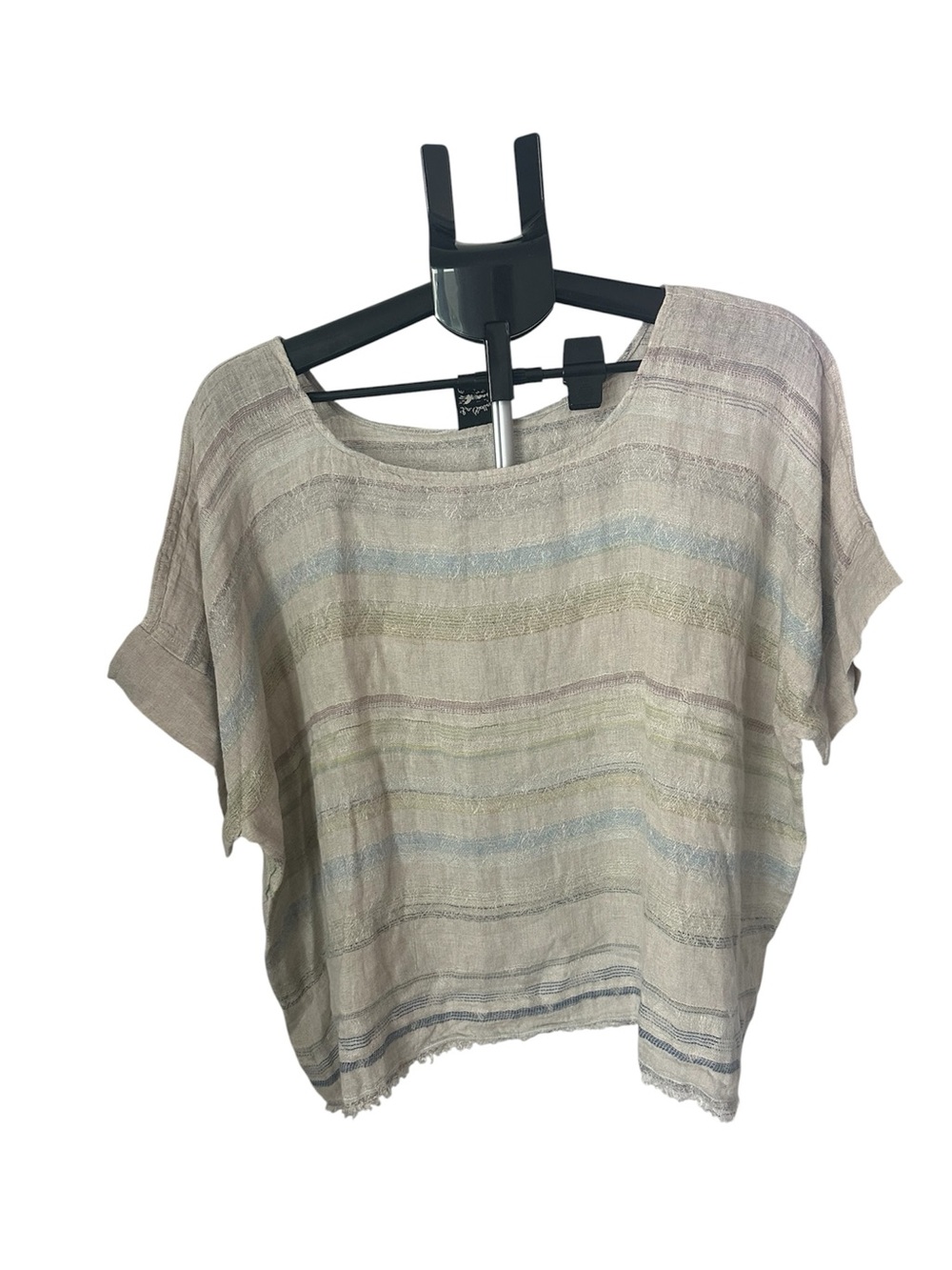 La Bottega Di Brunella Women's Linen Top Size XL Neutral Striped Boho Coastal